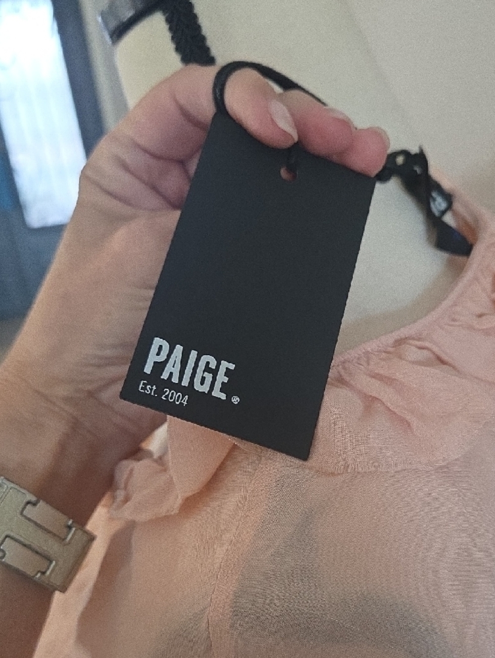 PAIGE Blush Pink Ruffle-Front Long Sleeve With Angled Ruffle Blouse Size Lg NWT - Picture 14 of 14
